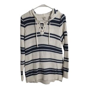 L.L.Bean Hooded Knitted Pullover Cotton Preppy Nautical Fisherman Sweater M‎